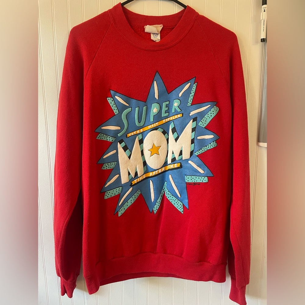 Vintage Ken Done Original Sweater Signed by Artist “SUPER MOM” Graphic